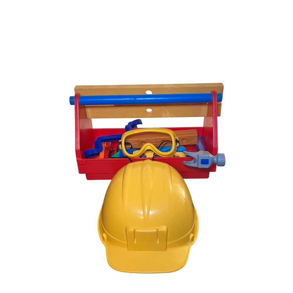 Kids Toy Tool Set Construction Hard Hat Goggles Toolbox Pretend Play
